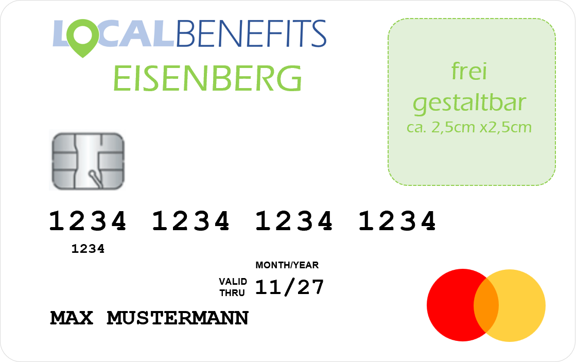 LOCALBENEFITS Sachbezugskarte zur Nutzung des steuerfreien Sachbezugs (€50) bei über 60 lokalen Händlern/Dienstleistern in Eisenberg.