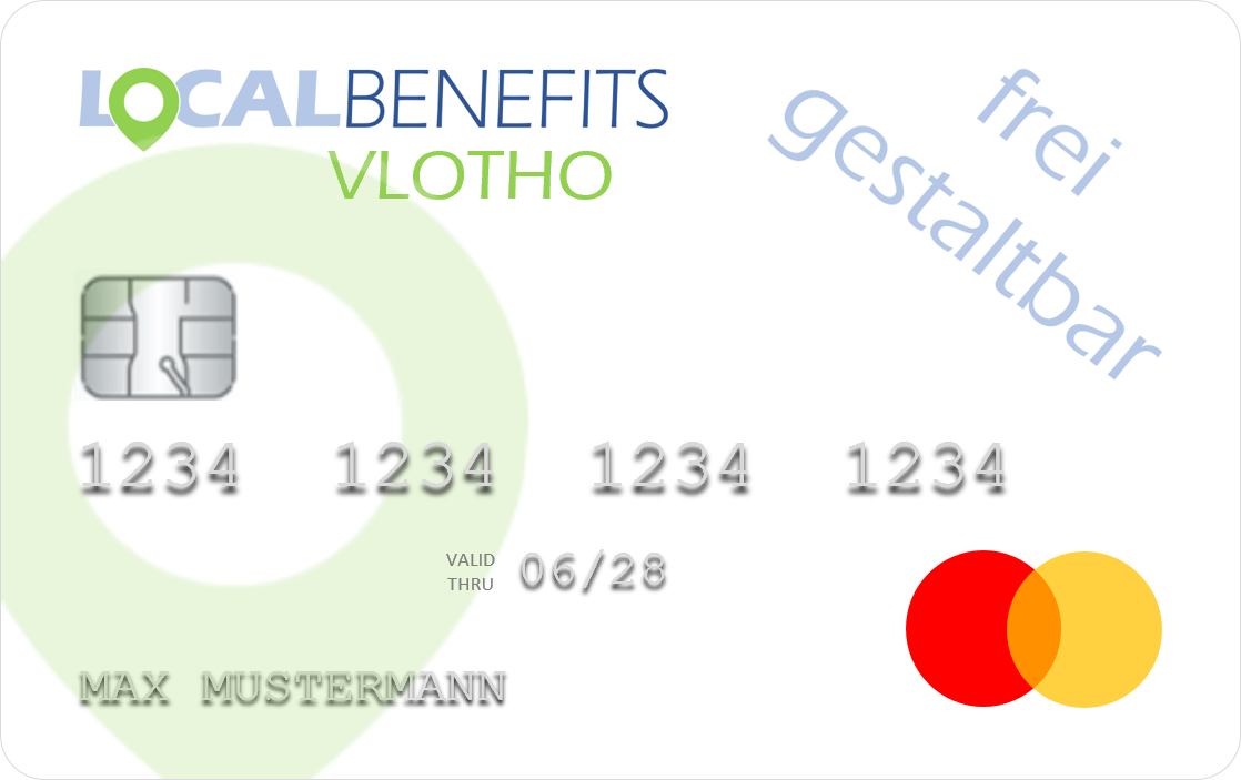 LOCALBENEFITS Sachbezugskarte zur Nutzung des steuerfreien Sachbezugs (€50) bei über 70 lokalen Händlern/Dienstleistern in Vlotho.