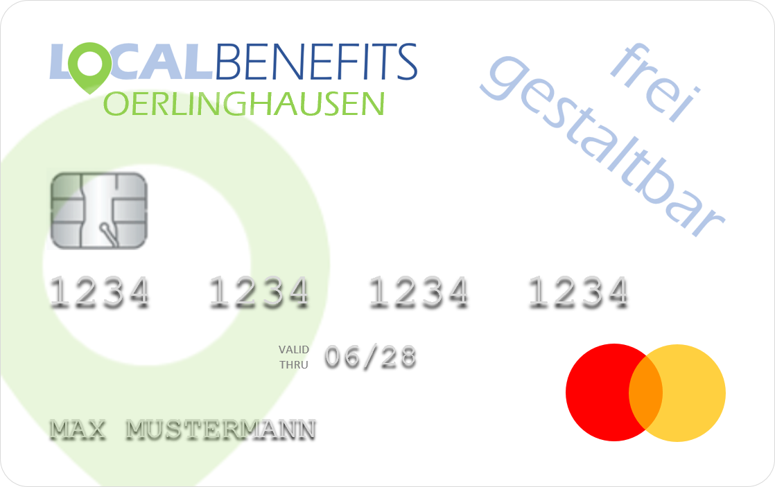 LOCALBENEFITS Guthabenkarte, mit der der steuerfreie Sachbezug (€50) in Oerlinghausen bei über 80 lokalen Partnern genutzt werden kann.
