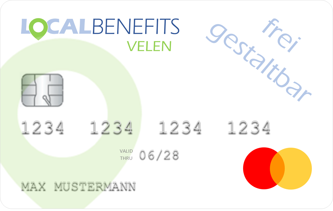 LOCALBENEFITS Guthabenkarte, mit der der steuerfreie Sachbezug (€50) in Velen bei über 60 lokalen Partnern genutzt werden kann.