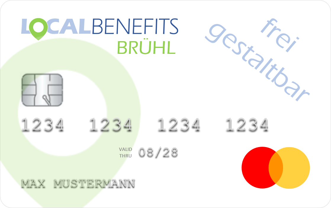 LOCALBENEFITS Sachbezugskarte, mit der Sie bei über 360 lokalen Händlern in Brühl (NRW) den steuerfreien Sachbezug (€50) nutzen können.
